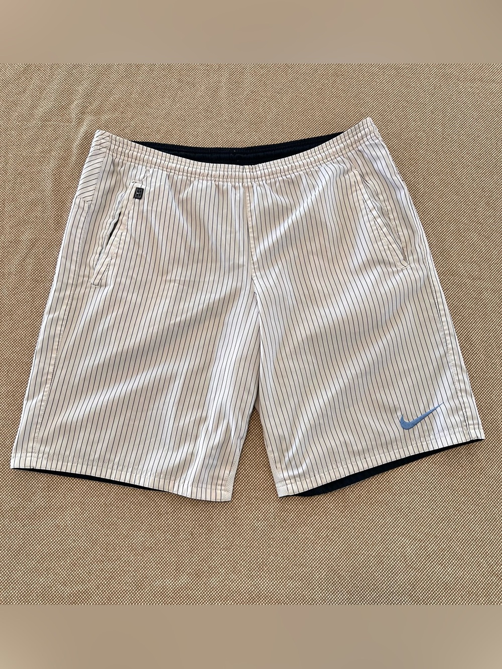 Nike Men’s Dry Fit 9” Reversible Athletic Shorts with Blue Swoosh Medium